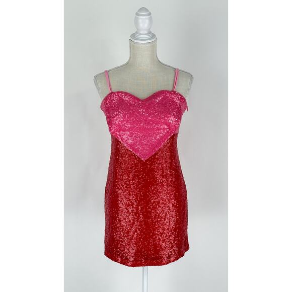 Collective The Label Embellished Sequin Heart Mini Dress Womens Size 2 New Red - Picture 1 of 9